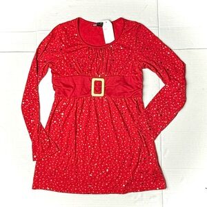 Vintage LA Kitty Red Shirt Girls XL 14 Blouse Glitter Belt Teen Long‎ Sleeve 90s